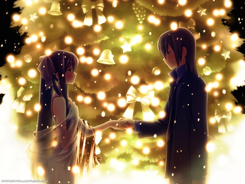 anime couple christmas romantic tree cute